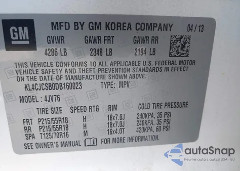 2013 Buick Encore Leather from USA, damaged, VIN KL4CJCSB0DB160023